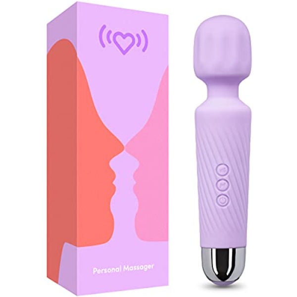 Rechargeable Personal Massager - Quiet & Waterproof - 20 Patterns & 8 Speeds - Travel Bag Included - Men & Women - Perfect for Tension Relief, Muscle, Back, Soreness, Recovery - Purple