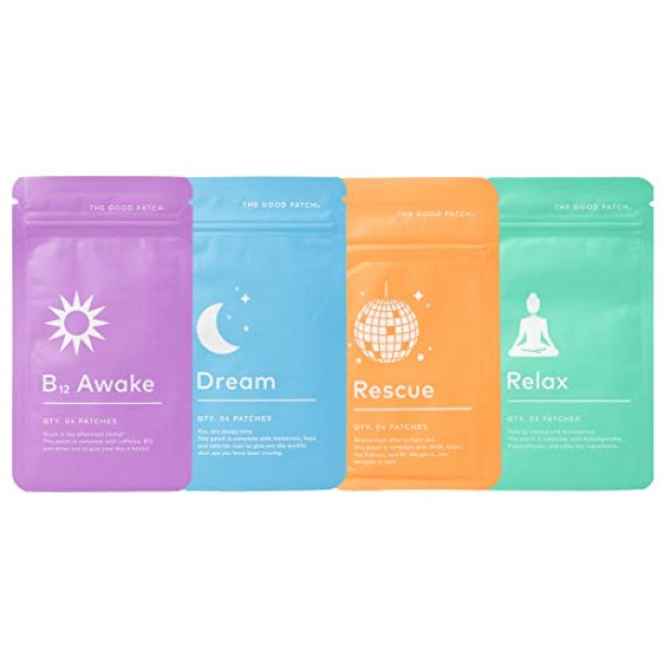The Good Patch The Vital Patches Mixed Bundle. Variety Set Includes B12 Awake, Dream, Rescue and Relax (4 Pouches) (16 Patches)