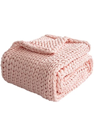 ZonLi Weighted Chunky Knit Throw Blanket for Bed, Sofa and Couch, Super Large Soft Throw Blanket Handmade Knitting Throw Blankets (Pink, 60''x80'',15lbs)