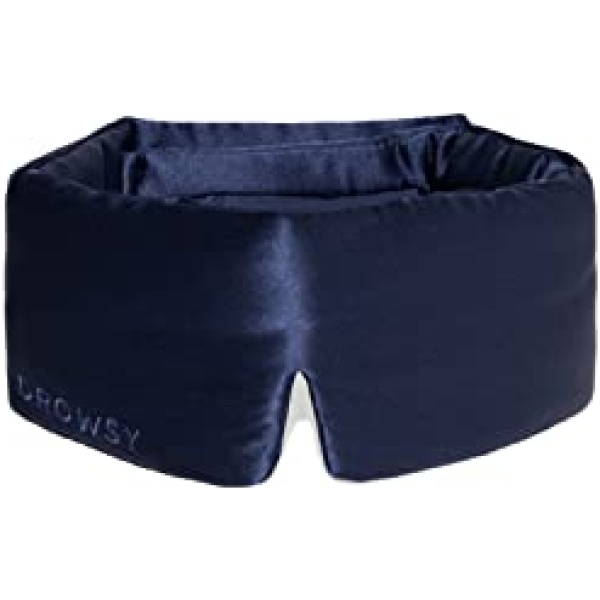 DROWSY Midnight Blue Silk Sleep Mask. Face-Hugging, Padded Silk Cocoon for Deep Sleep Therapy in Total Darkness.