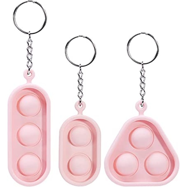 Fidget Pack Push Pop Bubble Fidget Sensory Toy, Mini Keychain for Backpacks, for Girls, Boys, Adults - 3 Pack (Pink)