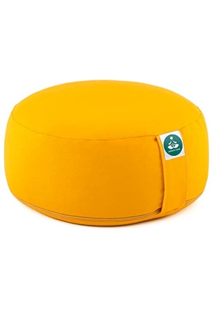 Present Mind Round Zafu Meditation Cushion (Height 6.5") - Color: Honey Yellow - Yoga Cushion / Buckwheat Zafu Pillow - Washable Cover - 100% Natural Floor Cushion - Meditation Gifts