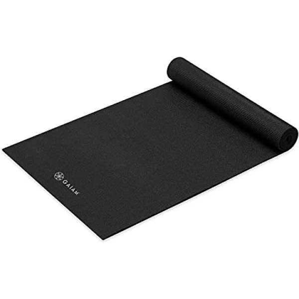 Gaiam Yoga Mat Premium Solid Color Non Slip Exercise & Fitness Mat for All Types of Yoga, Pilates & Floor Workouts, Black, 5mm