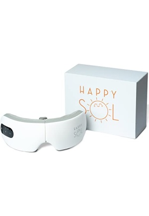 Happy Sol Voice Activated Eye Massager with Heat & Audio - Rechargeable Airbag Compression and Vibration Smart Eye Massage Mask Machine to Reduce Dry Eyes, Dark Circles, & for Better Sleep