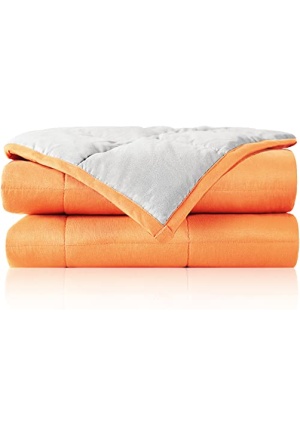 Joyching Weighted Blankets for Adults Twin Reversible Cooling Heavy Blanket 48x72 inches 10 lbs Super Soft Microfiber Material with Premium Glass Beads (Light Grey/Orange)