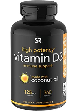 Vitamin D3 5000iu (125mcg) with Coconut Oil ~ High Potency Vitamin D for Immune & Bone Support ~ Non-GMO Verified, Gluten & Soy Free (360 Mini-Liquid Softgels)